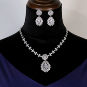 Sparkling Cubic Zirconia Pendant Necklace and Earring Set for Wedding and Party