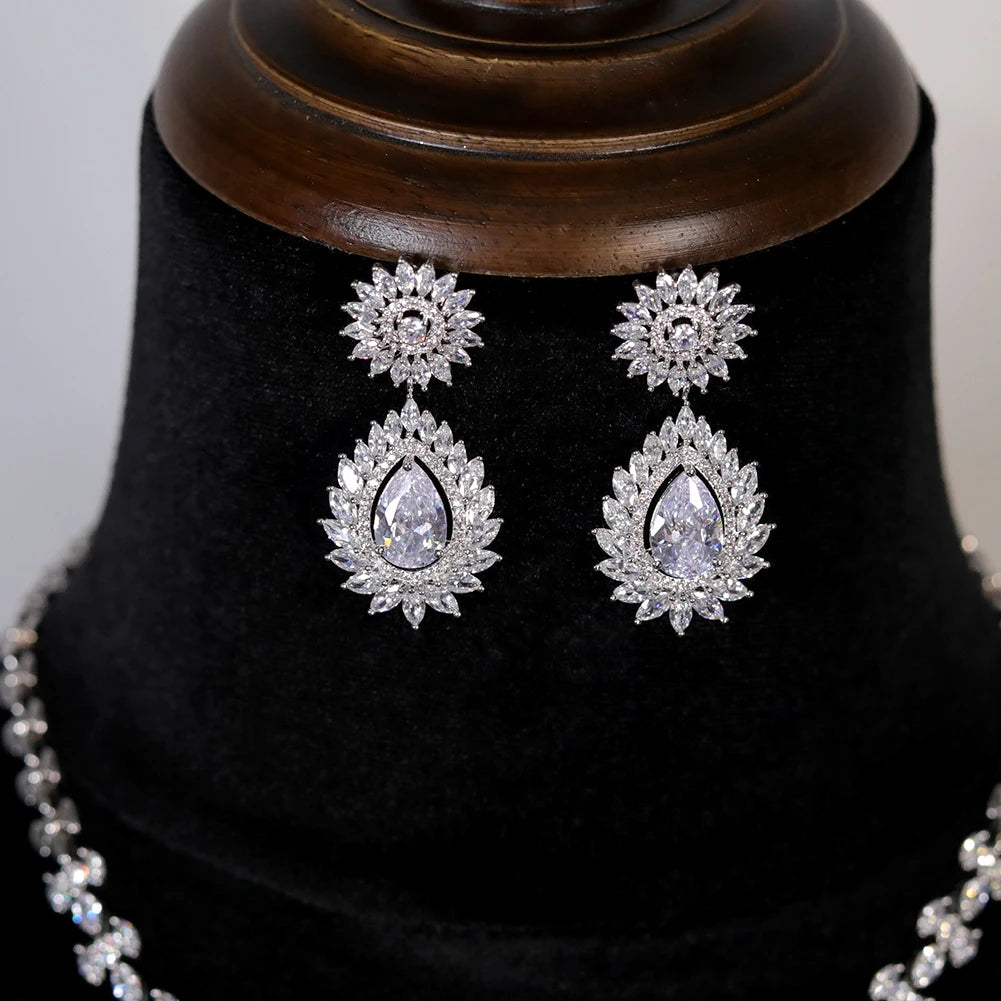 Sparkling Cubic Zirconia Pendant Necklace and Earring Set for Wedding and Party