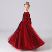 Glitter Sequins Long Sleeves Flower Girls Dress Party Gown