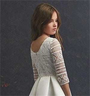 White Satin Beaded Lace A-line Elegant Girls Dress