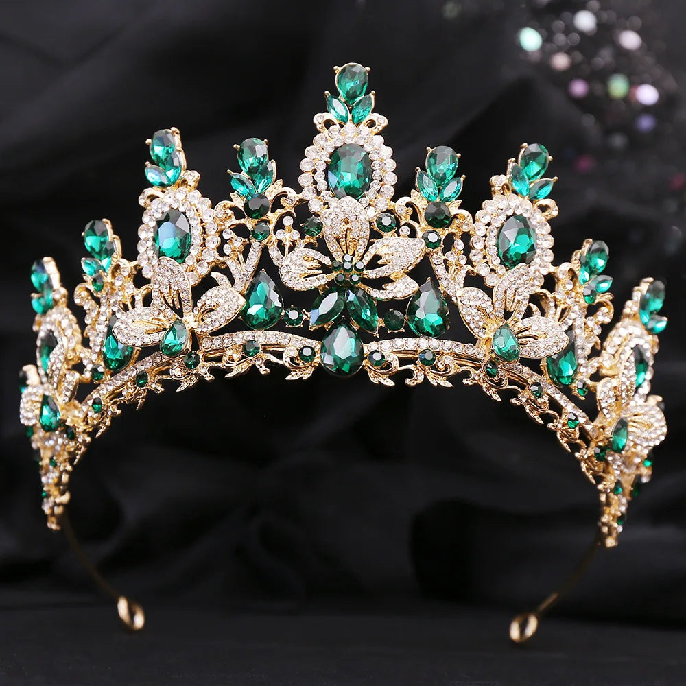 Gold Crystal Queen Tiara Crown for Women – Wedding & Party Accessory