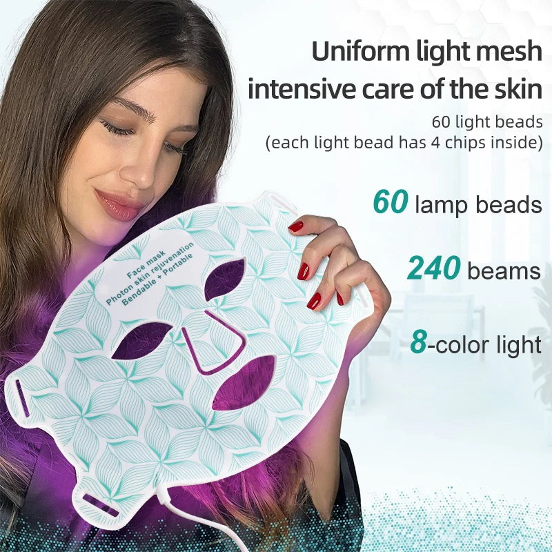 8 Color LED Face and Neck Mask Red Light Therapy for Skin Tightening