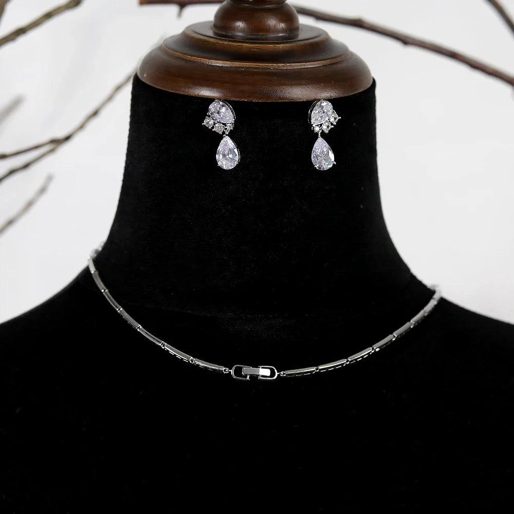 Elegant Pearl Jewelry Set – Zirconia Pendant Necklace & Drop Earrings, 2PCS Gift