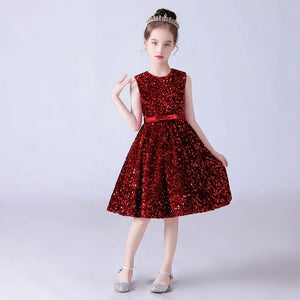 Red Short Skirt Sparkling Flower Girls Birthday Party Pageant Gown