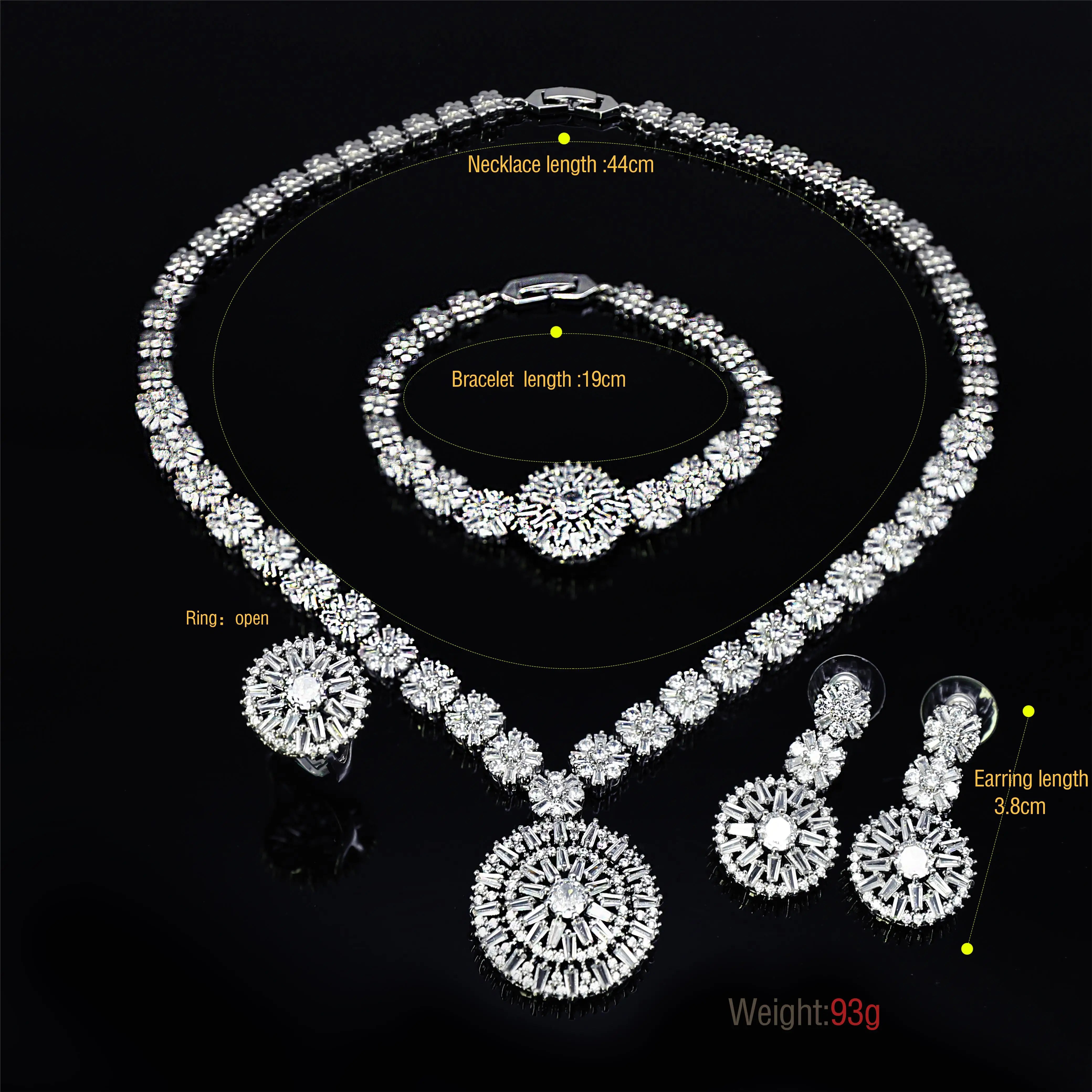 Elegant African Zirconia Bridal Jewelry Set – 4-Piece Necklace Bracelet Earrings Ring
