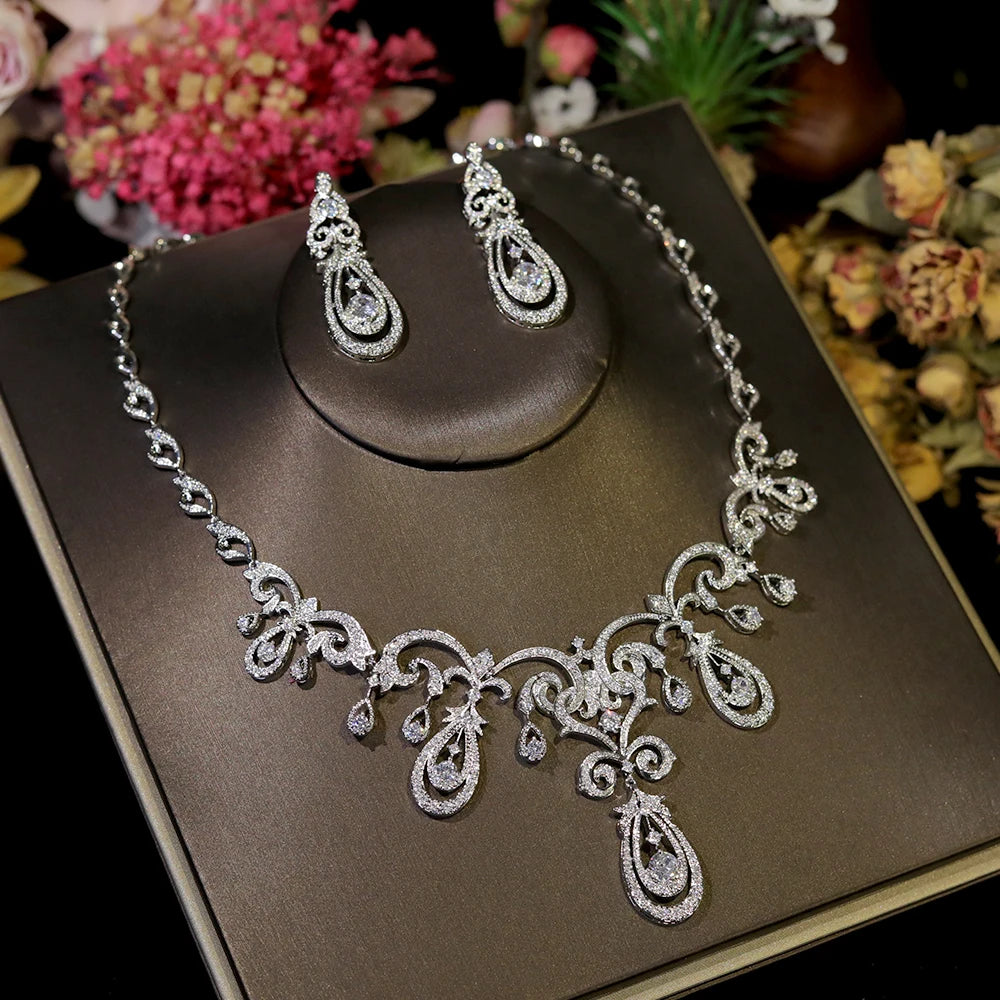 Geometric Bridal Necklace Set with Cubic Zirconia for Women