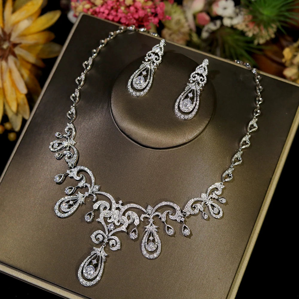Geometric Bridal Necklace Set with Cubic Zirconia for Women