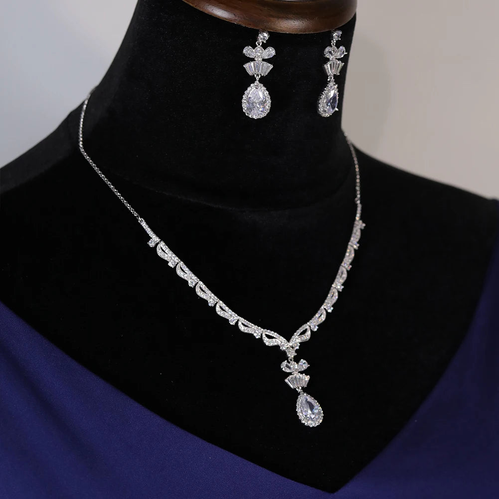 Luxury Water Drop Necklace & Earring Set for Women Adjustable Length