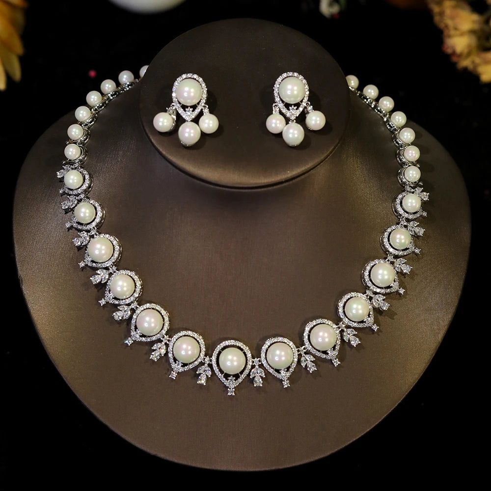 Luxury Gold Pearl Necklace Set – 2-Piece Bridal Dubai Jewelry