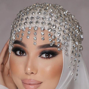 Enchanting Bridal Boho Flapper Cap with Hollow Round Crystal Hair Chain