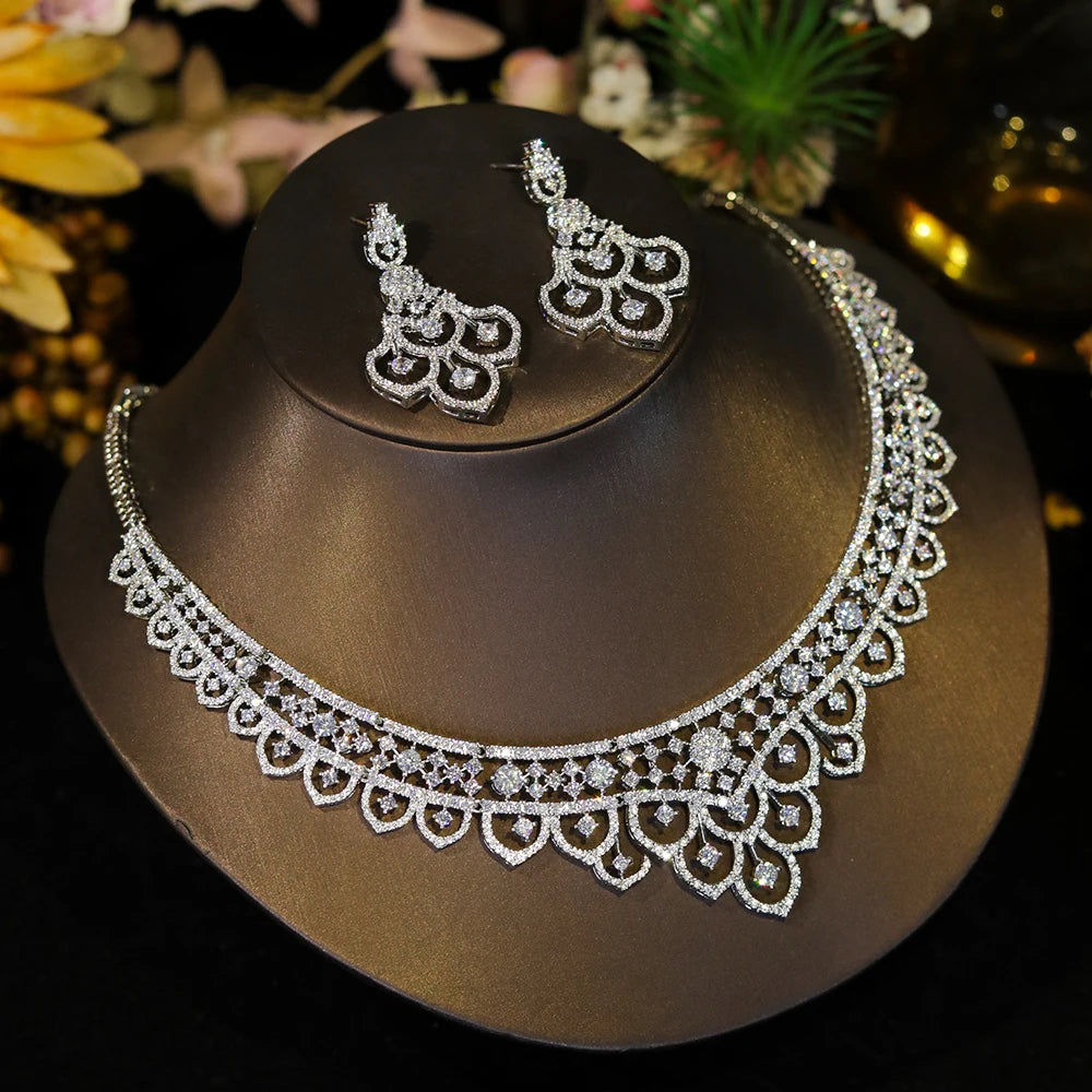 Elegant 3A CZ Hollow Design Bridal Jewelry Set – Necklace & Earrings