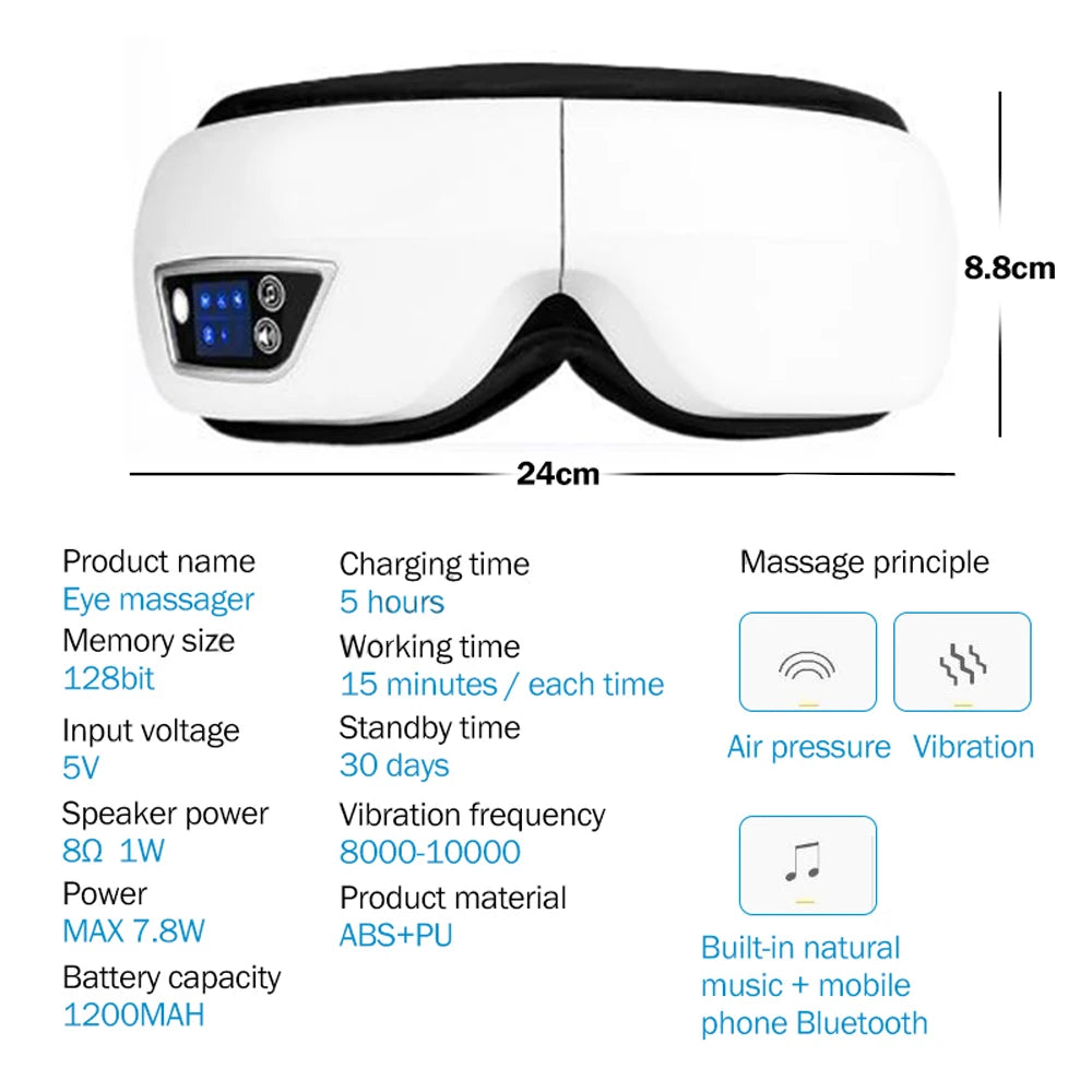 6D Smart Eye Massager with Air Pressure Heat and Bluetooth Music Mask