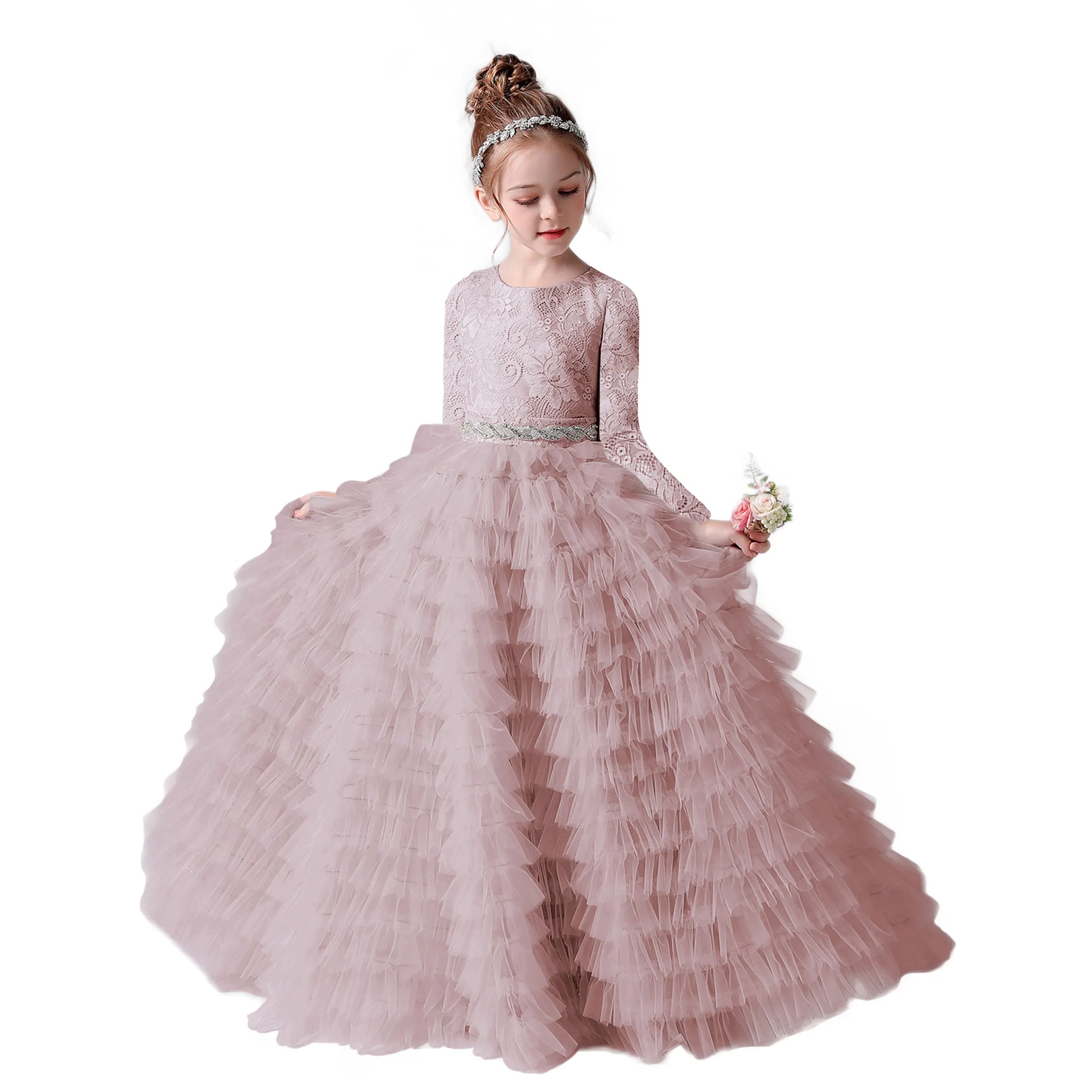Long Sleeves Tulle Princess Dress For Girls Party Wear Girl Gown