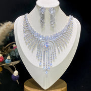 Luxury CZ Tassel Necklace Set – 2pcs Bridal Party Jewelry