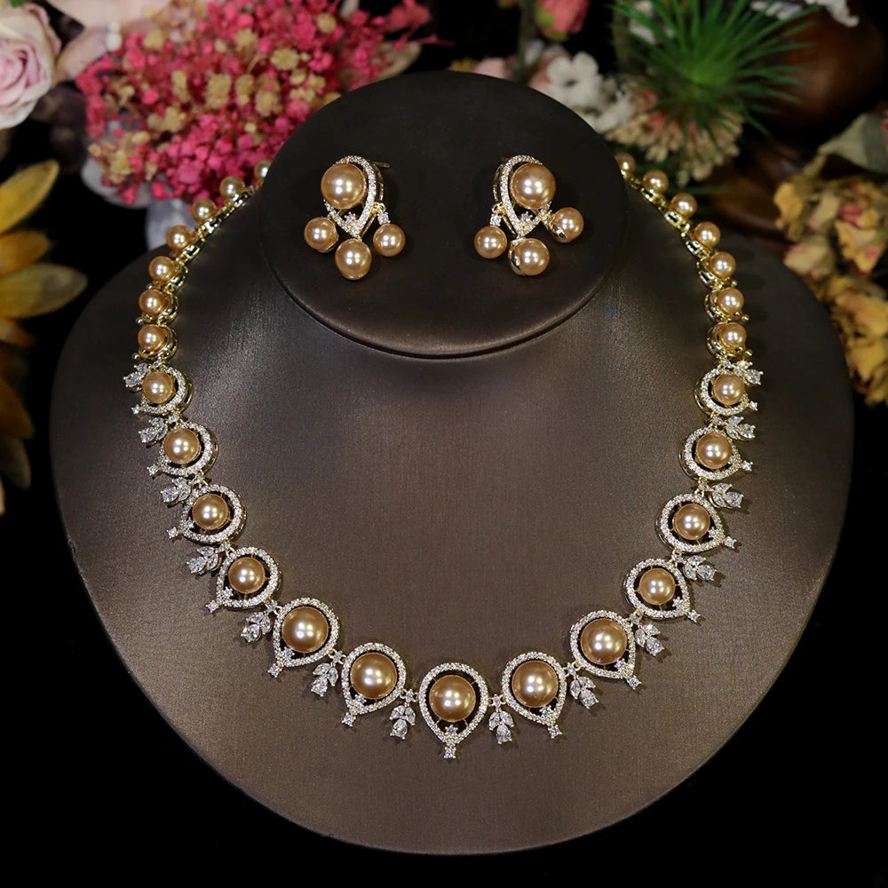 Luxury Gold Pearl Necklace Set – 2-Piece Bridal Dubai Jewelry