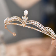 Elegant Crystal & Pearl Queen Crown Headband – Bridal Rhinestone Tiara for Women