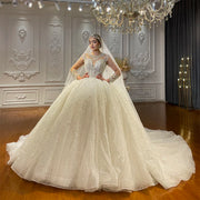 Luxury Sparkling Wedding Dress with Heavy Beading and Lace Skirt