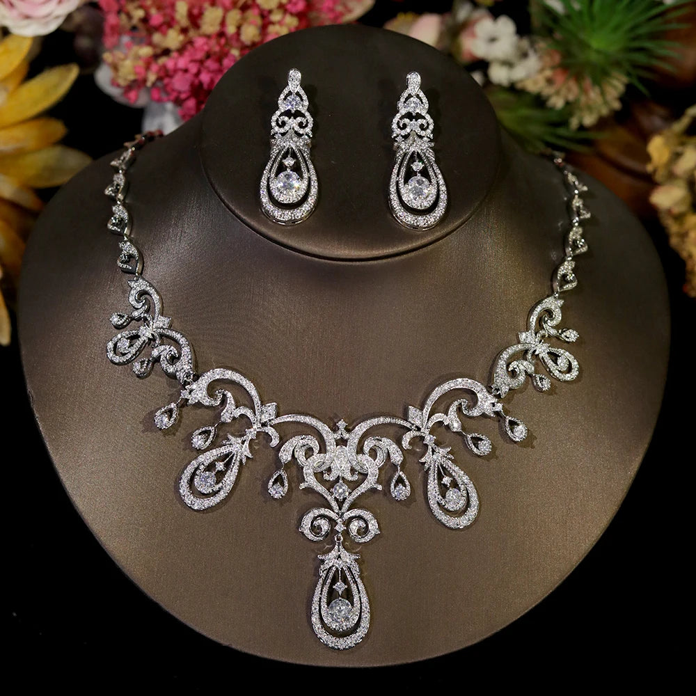 Geometric Bridal Necklace Set with Cubic Zirconia for Women