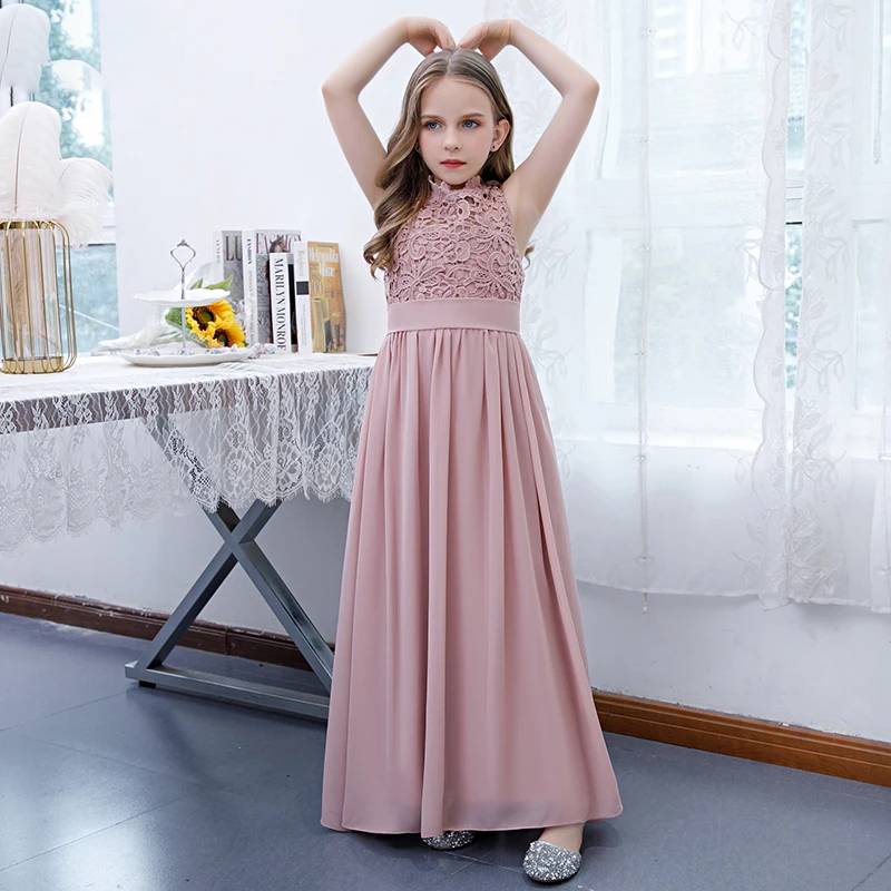 Dusty Rose Long Chiffon Flower Girl Dress Junior Bridesmaid or Birthda Elsi John Dusty Rose Long Chiffon Flower Girl Dress Junior Bridesmaid or Birthda Elsi John