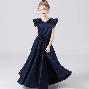 Princess Party Sparkly Long Pageant Gown Navy Blue Girls Dress