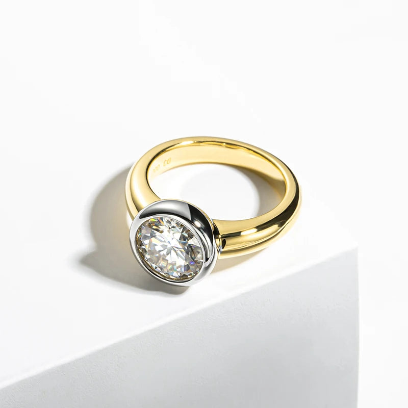 925 Sterling Silver 3 Carat Round Moissanite Ring Engagement Gold Ring For Women