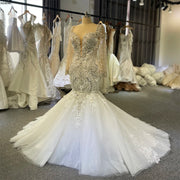 Elegant Long Sleeves Lace Mermaid Wedding Gown with Illusion Neckline and Train