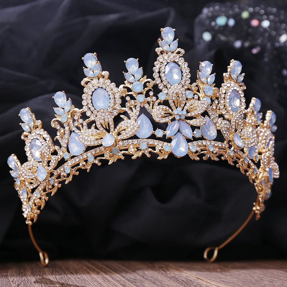 Gold Crystal Queen Tiara Crown for Women – Wedding & Party Accessory