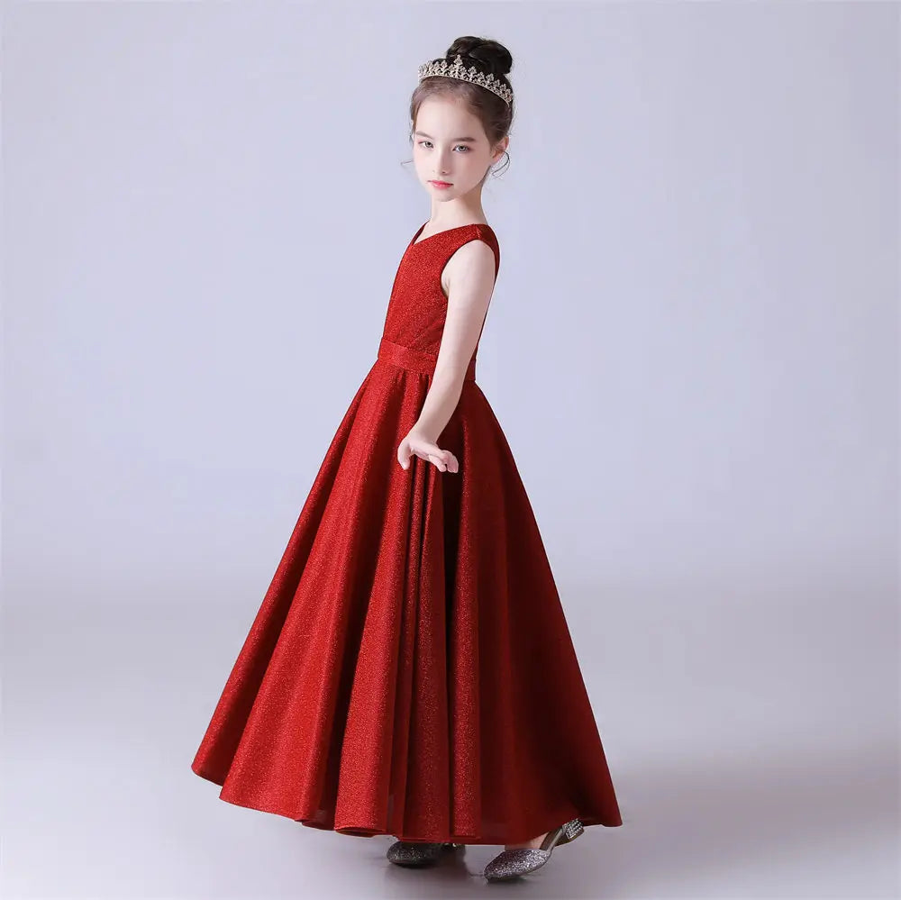 Shiny Pleat  Junior Bridesmaid Dress Sleeveless Flower Girl Dress