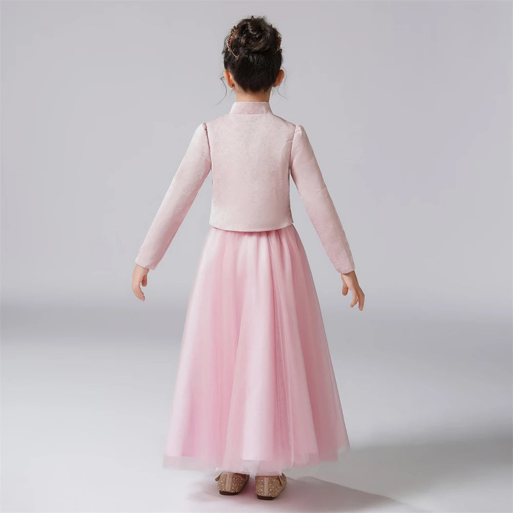 Flower Girls Long Sleeve High-Neck Formal Party Dress Junior Bridesmaid Pageant Gown, Picture Color / child-2 Flower Girls Long Sleeve High-Neck Formal Party Dress Junior Bridesmaid Pageant Gown, Picture Color / child-2