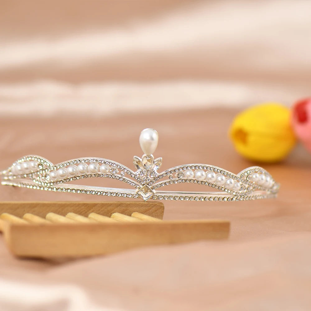 Elegant Crystal & Pearl Queen Crown Headband – Bridal Rhinestone Tiara for Women