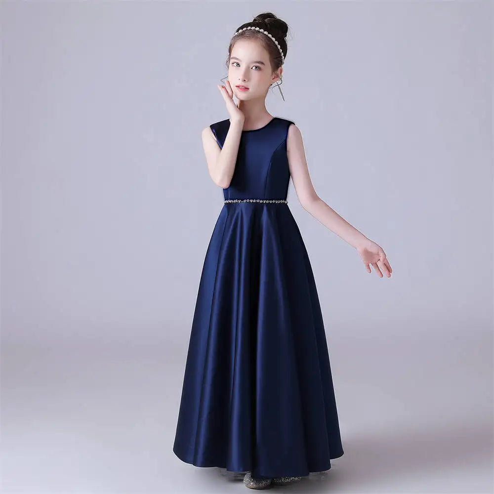 Satin O Neck Sleeveless Girls Party Dress