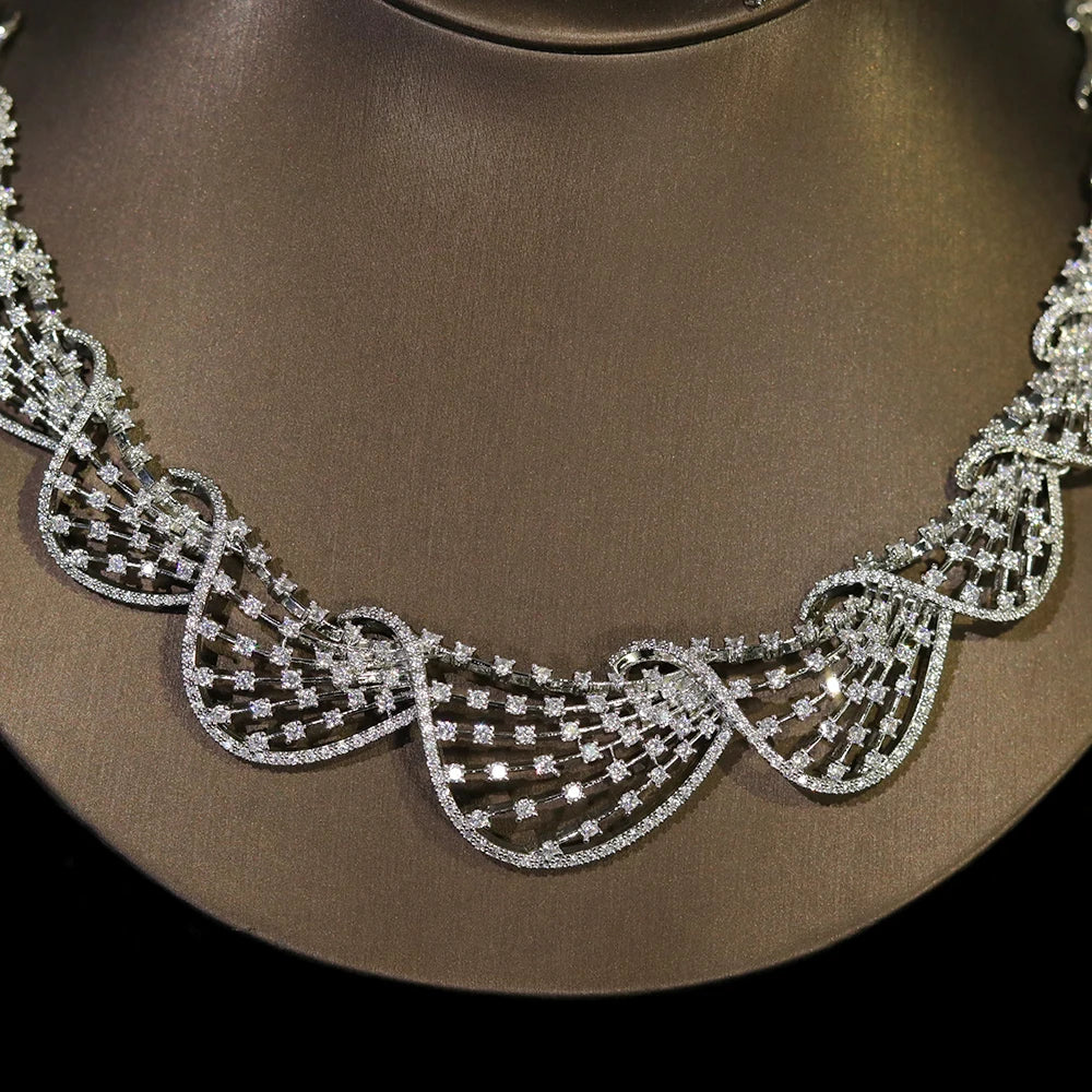 Dubai Bride Luxury CZ Jewelry Set – Circular Necklace & Earrings