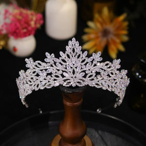 Flower Headdress CZ Silver Tiara Wedding Crown