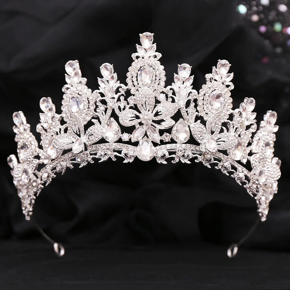 Gold Crystal Queen Tiara Crown for Women – Wedding & Party Accessory