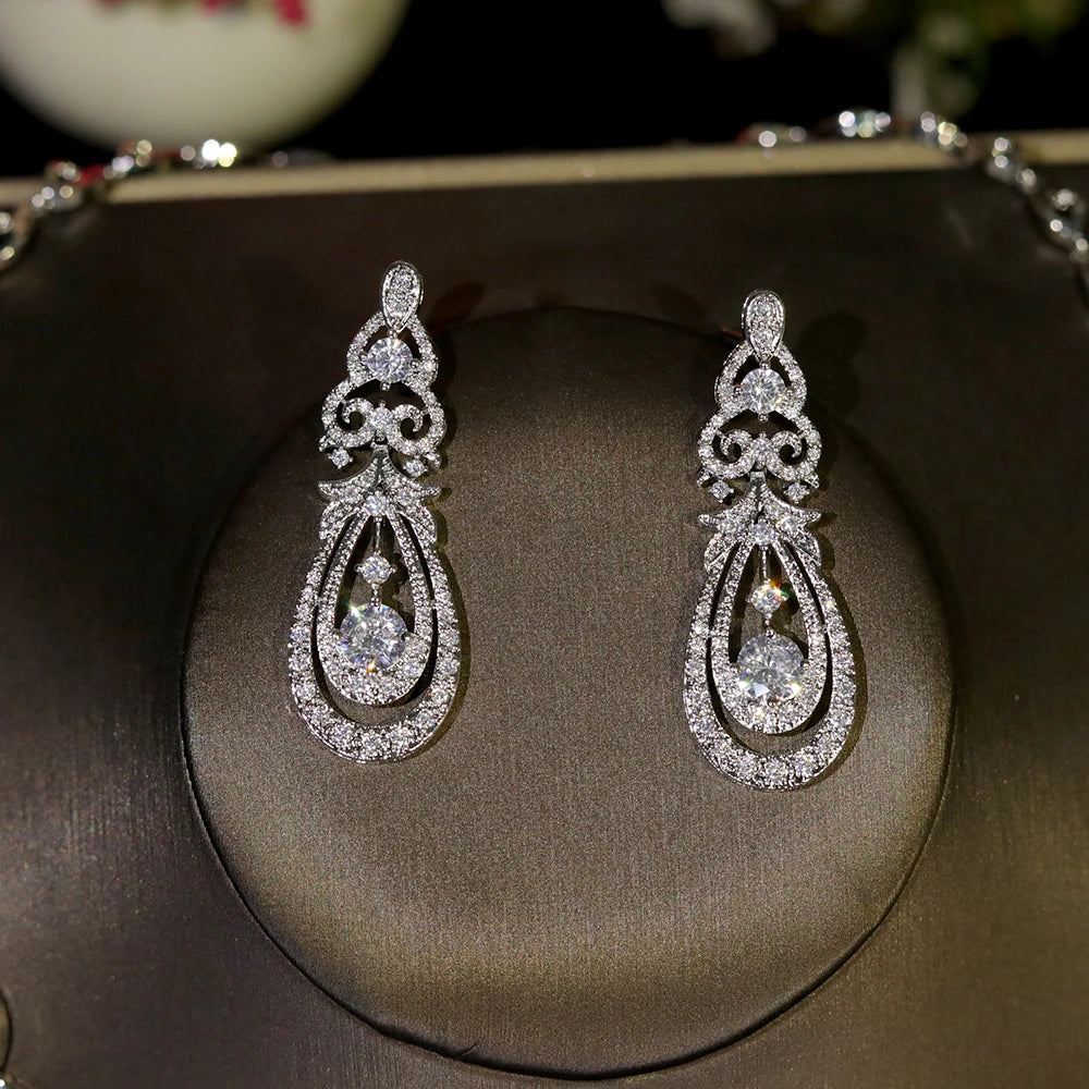 Geometric Bridal Necklace Set with Cubic Zirconia for Women