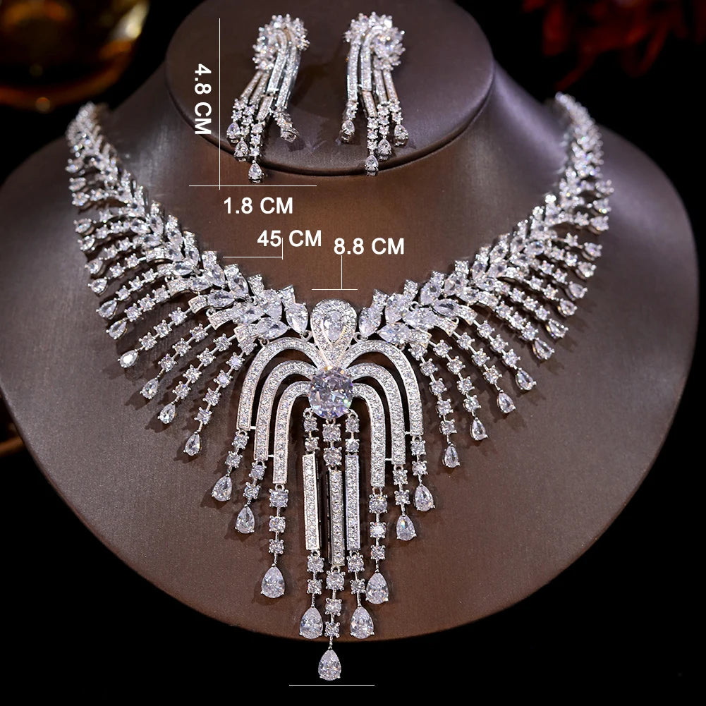 Luxury CZ Tassel Necklace Set – 2pcs Bridal Party Jewelry