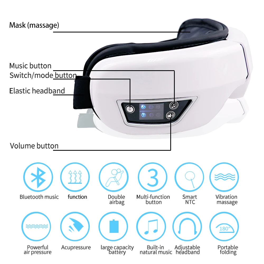 Smart Eye Massage Glasses with Airbag Compression Vibration and Music