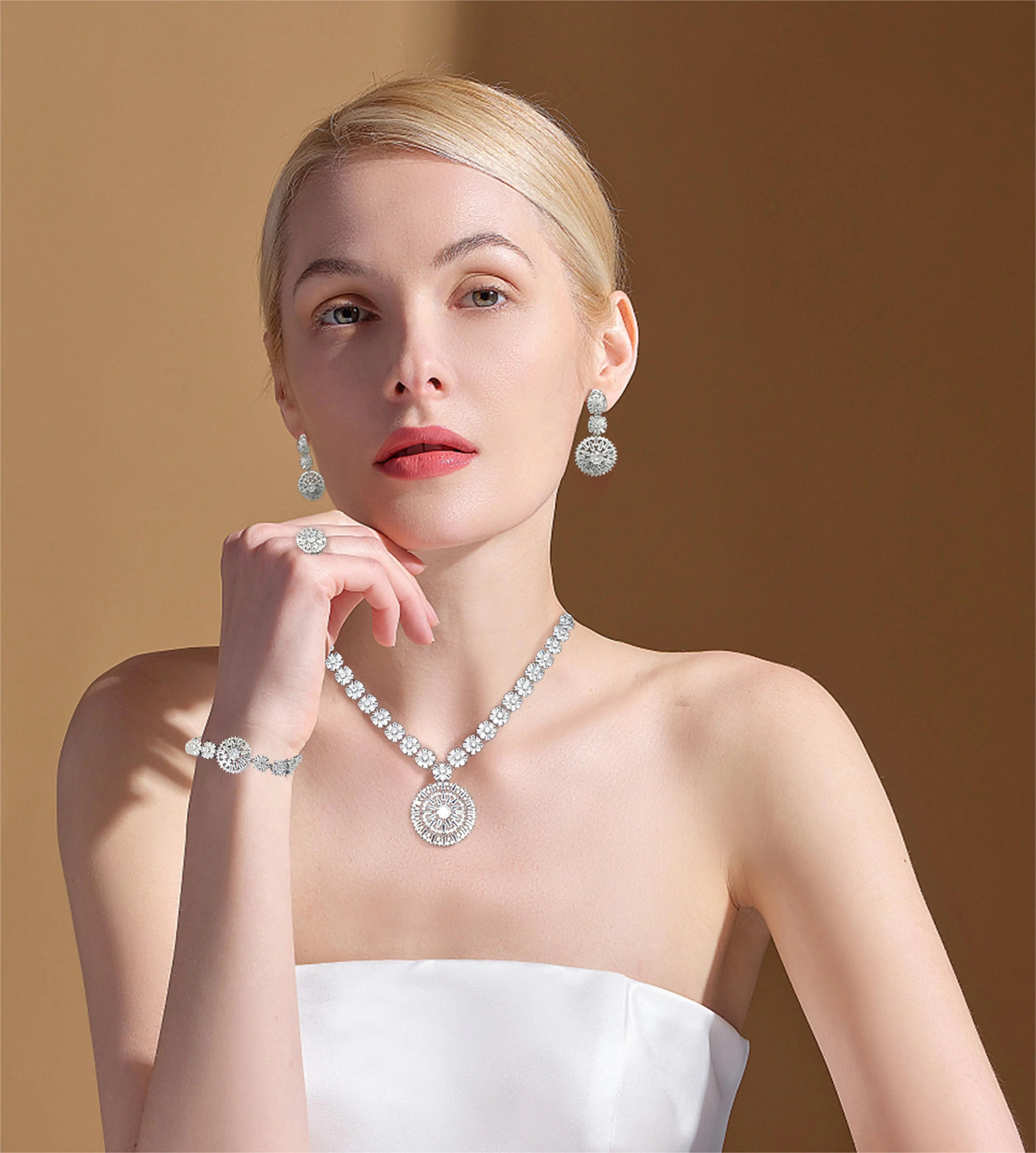 Elegant African Zirconia Bridal Jewelry Set – 4-Piece Necklace Bracelet Earrings Ring