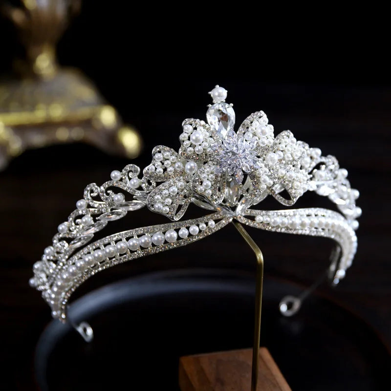 Luxury Silver Crystal Rhinestone Bridal Queen Crown Headpiece