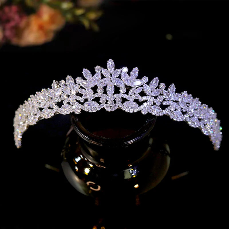 Cubic Zirconia Floral Tiara – Bridal & Prom Crown Accessory