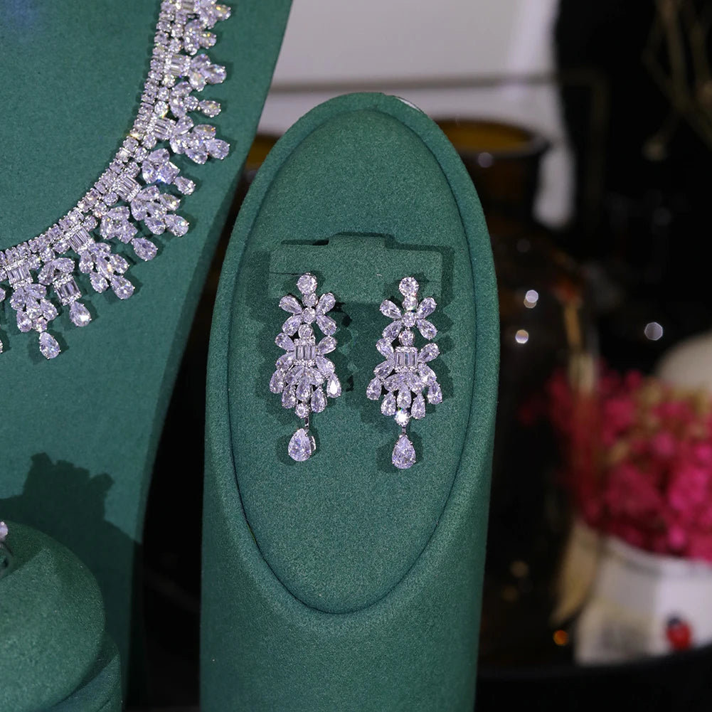 Bridal 4Pcs White Zirconia Jewelry Set – Necklace, Earrings, Ring & Bracelet