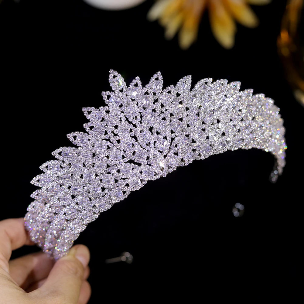 Cubic Zirconia Crystal Leaf Tiara Crown for Women – Bridal & Prom Accessory