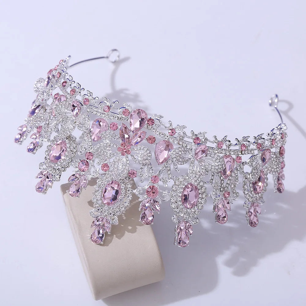 Gold Crystal Queen Tiara Crown for Women – Wedding & Party Accessory