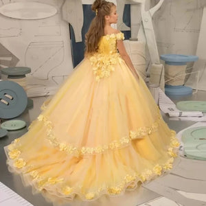 Yellow Flower Girl Dress Lace Tulle Beading Prom Dress