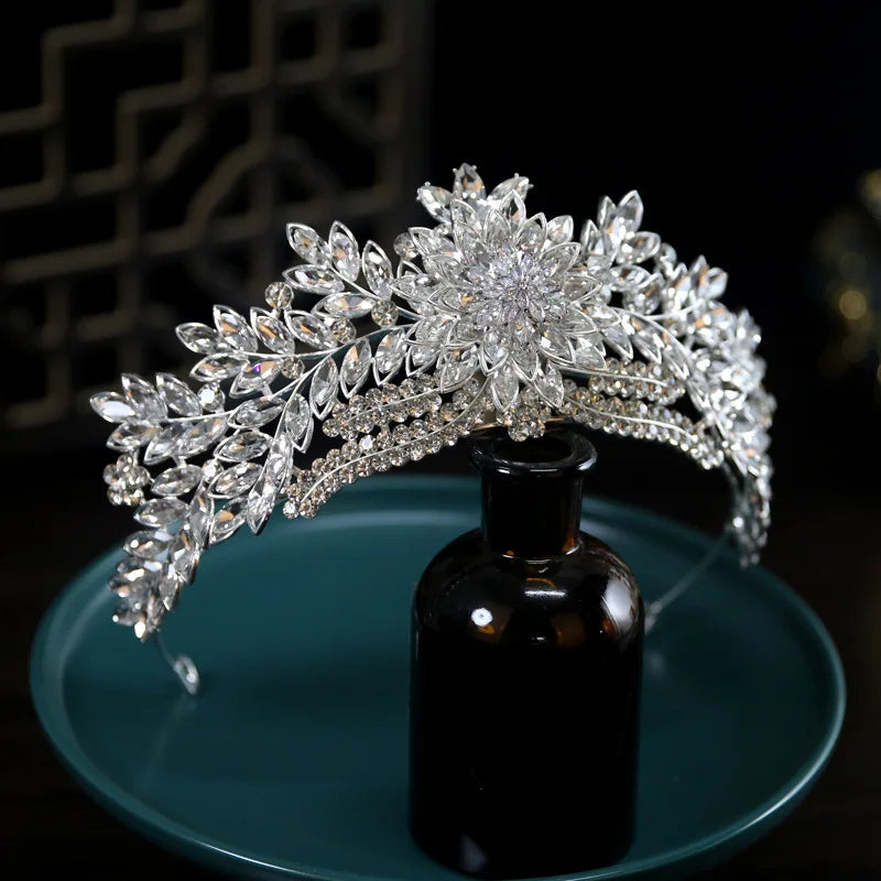 Luxury Silver Crystal Rhinestone Bridal Queen Crown Headpiece