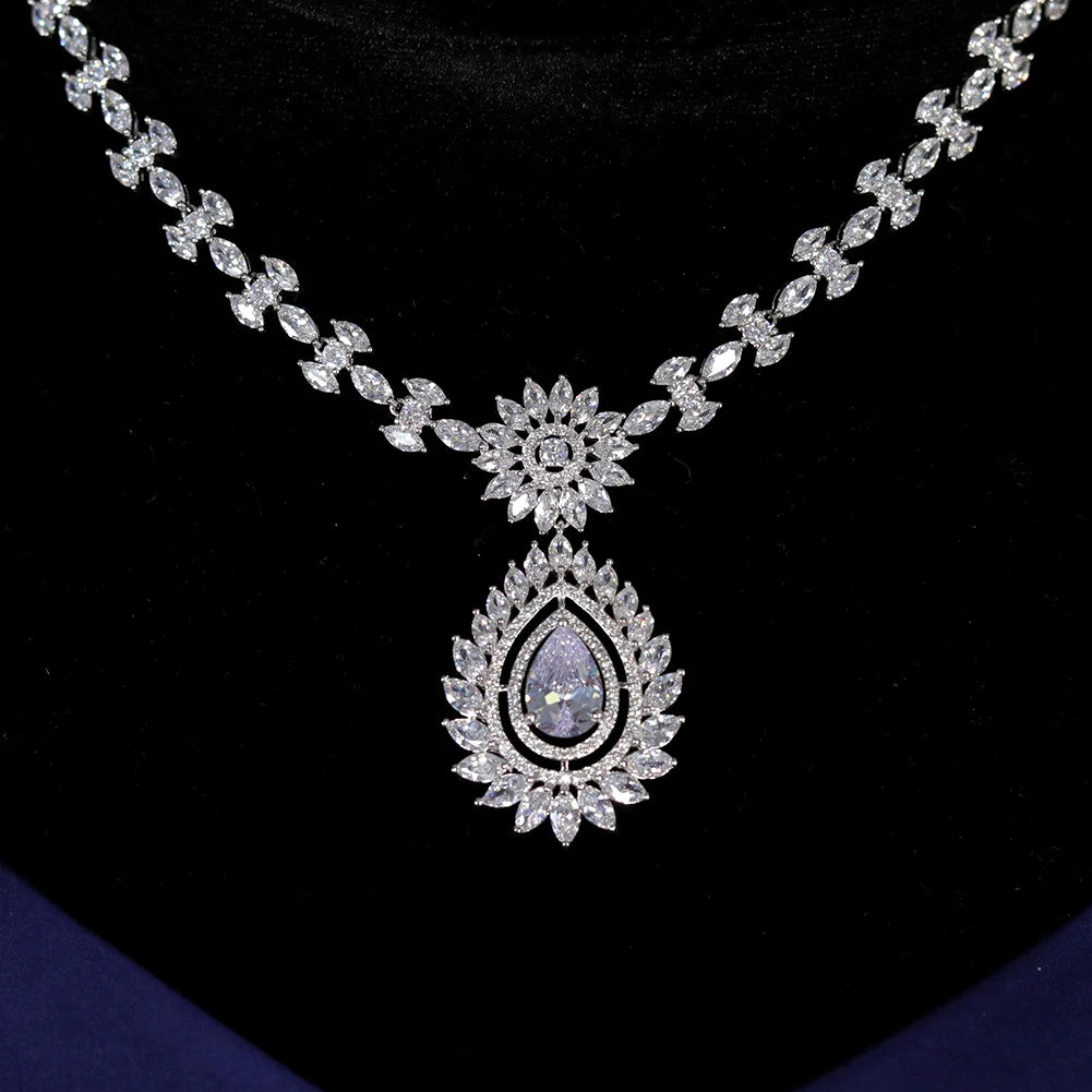 Sparkling Cubic Zirconia Pendant Necklace and Earring Set for Wedding and Party