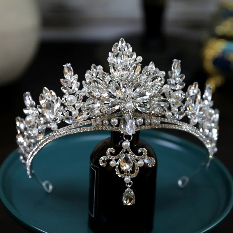 Luxury Silver Crystal Rhinestone Bridal Queen Crown Headpiece