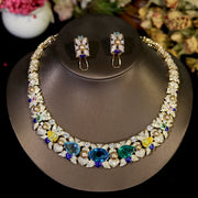 Sky Blue Cubic Zirconia Bridal Jewelry Set – 2-Piece Necklace & Earrings