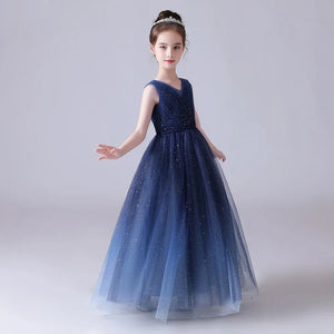 Gradient Pleat Tulle Girls Formal Evening Ball Gowns
