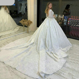 Long Sleeve Ball Gown Wedding Dress Beading Appliques Bridal Dress